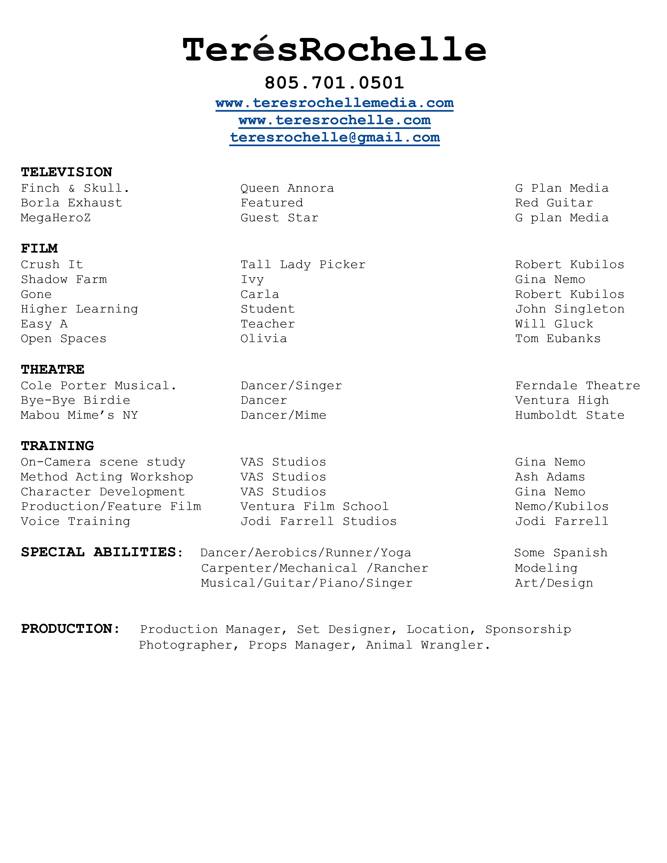 Teres Rochelle Acting Resume